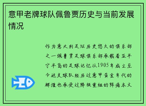 意甲老牌球队佩鲁贾历史与当前发展情况